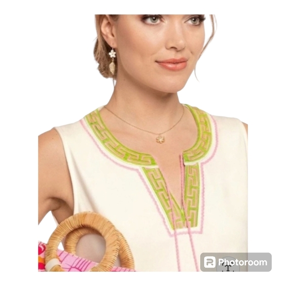 SPARTINA 449 IVORY RESORT DRESS WITH EMBROIDERED NECKLINE AND TASSELS - Picture 3 of 4